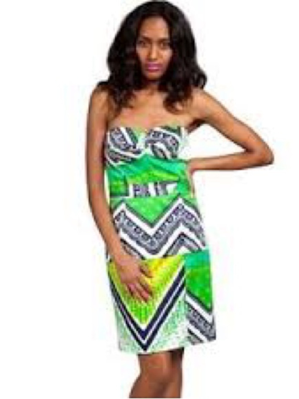Trina Turk Cora Strapless Green Patterned Dress. Size 4.